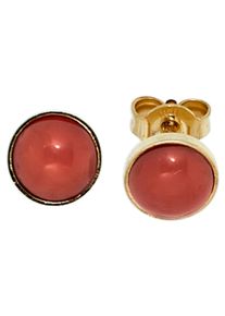 Jobo Damen Paar Ohrstecker, Gelbgold 333, gold, Gelbgold 333, Ohrringe, rund 333 Gold mit Koralle