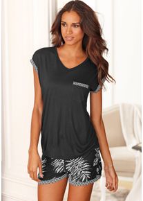 Lascana Damen Shorty, Gr. 36, schwarz, Single Jersey, Obermaterial: 100% Viskose, unifarben, gemustert, Basic, Homewear-Sets, im Schwarz-Weiß-Design