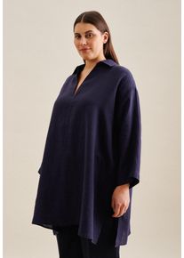 Seidensticker Damen Sommerkleid "Schwarze Rose", blau, Gr. 54, unifarben, 100% Leinen, Kleider, 7/8-Arm Kragen Uni