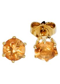Jobo Damen Paar Ohrstecker, Gelbgold 585, gelb, Gelbgold 585, Ohrringe, rund 585 Gold mit Citrin