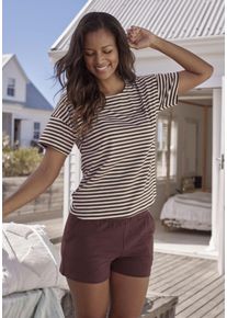 H.I.S. H.I.S Damen Shorty, Gr. 32, rot, Single Jersey, Obermaterial: 95% Baumwolle, 5% Elasthan, bestickt, gestreift, Homewear-Sets, mit Logostickerei auf