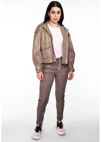 Maze Damen Lederjacke "42020132", grau, Gr. XL, Obermaterial: 100% Leder, Lammnappa / Innenfutter: 100% Polyester / Ärmelfutter: 100% Polyester,