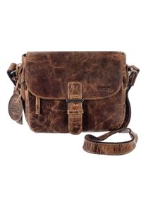 Damen Umhängetasche "MONTANA", GreenLand Nature, braun, Büffelleder, Baumwolle, Leder, used, vintage, Taschen, mit dekorativem Anhänger