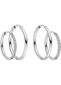 PURELEI Damen Creolen-Set "Schmuck Geschenk Lovely Glitter Ohrring-Set, 23081", Edelstahl, silber, Edelstahl, Ohrringe, mit Zirkonia (synth.)