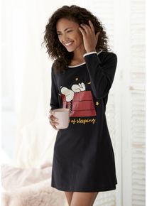 PEANUTS Damen Nachthemd, Gr. 36, schwarz, Single Jersey, Obermaterial: 100% Baumwolle, bedruckt, feminin, Kleider, mit Snoopy Druckmotiv