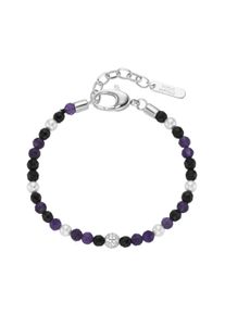 Damen Armband "mit Zirkonia, Steinkugeln und Muschelkern-Perlen, Silber 925", 20cm, Silber 925 (Sterlingsilber), lila, Giorgio Martello MILANO,