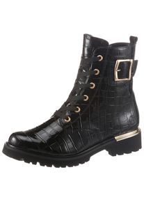 Remonte Damen Schnürboots, Gr. 38, schwarz, Lacklederimitat, Reptilienprägung, klassisch, Schuhe