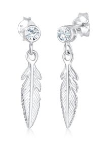 Elli Damen Paar Ohrhänger "Ohrhänger Feder mit Kristalle Silber", mit Steinen, Silber 925 (Sterlingsilber), weiß, Silber 925 (Sterlingsilber),