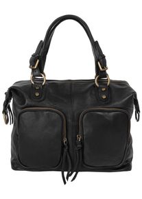 FORTY Damen Henkeltasche, schwarz, Leder, glänzend, beschichtet, Taschen, echt Leder, Made in Italy