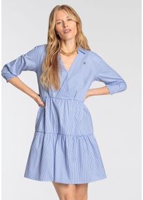 DELMAO Damen Blusenkleid, weiß, feminin, Gr. 44, gestreift, Web, Obermaterial: 65% Polyester, 35% Baumwolle, Kleider, mit feinen Streifen