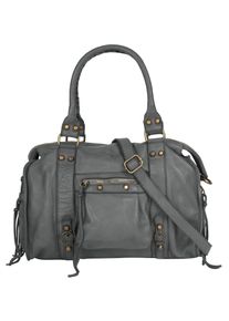 Samantha Look Damen Shopper, grau, Leder, vintage, Taschen, echt Leder, Made in Italy