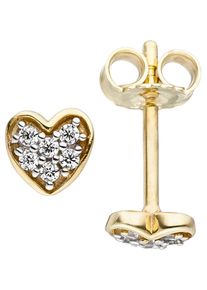Jobo Damen Paar Ohrstecker "Herz", Gelbgold 375, gelb, Gelbgold 375, Ohrringe, 375 Gold mit Zirkonia