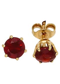 Jobo Damen Paar Ohrstecker, Gelbgold 585, gelb, Gelbgold 585, Ohrringe, rund 585 Gold mit Granat