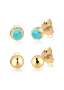 Elli Damen Ohrring-Set "Basic Set Kugel Edelstein 925 Sterling Silber", OneSize,mit Steinen, Silber 925 (Sterlingsilber), gold, Silber 925