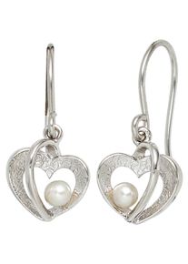 Jobo Damen Perlenohrringe, Silber 925 (Sterlingsilber)-Perlen, silber, Silber 925 (Sterlingsilber), Perlen, Ohrringe, Herz 925 Silber mit
