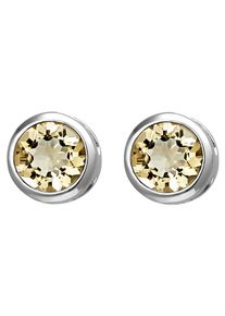 Jobo Damen Paar Ohrstecker, Silber 925 (Sterlingsilber), silber, Silber 925 (Sterlingsilber), Ohrringe, 925 Silber mit Citrin