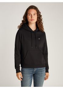 Tommy Jeans Damen Kapuzensweatshirt "TJW REG S FLAG HOODIE", schwarz, casual, Gr. XS, unifarben, Sweatware, Obermaterial: 80% Baumwolle, 20%