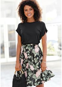 Buffalo Damen Jerseykleid, bunt, modisch, Gr. 36, unifarben, bedruckt, Jersey, Obermaterial: 100% Viskose, Kleider, mit Paperbag-Bund und bedrucktem