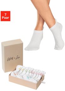 Lascana Damen Sneakersocken, Gr. 35, weiß, Baumwollmischung, unifarben, Socken, mit kleiner Stickerei