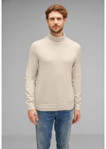Street One MEN Herren Stehkragenpullover, weiß, casual, Gr. XXL, unifarben, Web, 100% Baumwolle, Pullover, in Melange Optik