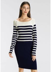 DELMAO Damen Strickkleid, blau, casual, Gr. 34, gestreift, geringelt, Strick, Obermaterial: 70% Viskose, 30% Polyamid, Kleider