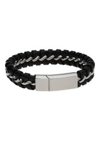 Jacques Charrel Herren Armband "mittig mit Edelstahlösen, Leder schwarz, Edelstahl", 21cm, Edelstahl, schwarz, Edelstahl, Armbänder