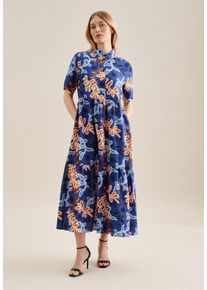 Seidensticker Damen Sommerkleid "Schwarze Rose", blau, Gr. 34, bedruckt, 100% Leinen, Kleider, Kurzarm Kragen Druck