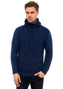 Rusty Neal Herren Strickpullover, blau, casual, Gr. S, unifarben, 70% Polyacryl, 30% Baumwolle, Pullover, mit hochabschließendem Kragen