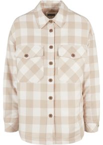 Urban Classics Damen Allwetterjacke "Urban Classics Damen Ladies Flanell Padded Overshirt", beige, klassisch, Gr. S, mehrfarbig, 100% Baumwolle,