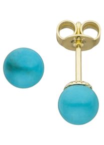 Jobo Damen Paar Ohrstecker, Gelbgold 585, gelb, Gelbgold 585, Ohrringe, 585 Gold mit Türkis