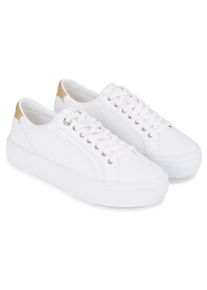 Tommy Hilfiger Damen Plateausneaker "ESSENTIAL VULC CANVAS SNEAKER", Gr. 35, weiß, Baumwolle, sportlich, Schuhe, Kontrastbesatz in Metallicoptik,