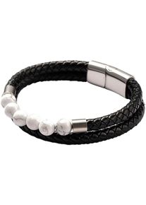 Firetti Armband "Schmuck Geschenk Armschmuck Armkette Edelstein Perlen, Onesize", Edelstahl-Leder, schwarz-weiß, Edelstahl, Leder, Armbänder, Made in
