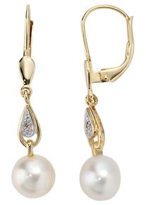 Jobo Damen Perlenohrringe, P1 = bei 10-facher Vergrößerung erkennbare Einschlüsse, Gelbgold 585-Diamanten-Perlen, gelb, Gelbgold 585, Diamanten,