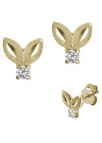 Firetti Mädchen Paar Ohrstecker "Schmuck Geschenk Silber 925 Ohrschmuck Glitzer Blüte Flügel", Silber 925 (Sterlingsilber), gold, Silber 925