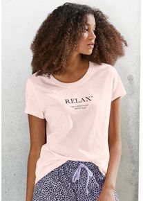 Vivance Dreams Damen Pyjamaoberteil, Gr. 36, rosa, Single Jersey, Obermaterial: 100% Baumwolle, unifarben, klassisch, Shirts, mit Statementdruck