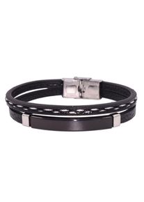Firetti Herren Lederarmband "Schmuck Geschenk Armschmuck ID-Armband- Optik", Edelstahl-Leder-Baumwolle, silber, Edelstahl, Leder, Baumwolle,
