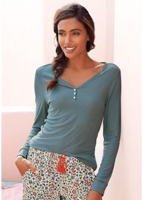 Lascana Damen Pyjamaoberteil, Gr. 32, blau, Rippware, Obermaterial: 63% Polyester, 33% Viskose, 4% Elasthan, unifarben, feminin, Shirts, aus