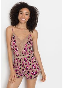 Lascana Damen Kurzoverall, Gr. 34, pink, Single Jersey, Obermaterial: 95% Viskose, 5% Elasthan, bedruckt, animal-print, sexy, Overalls, mit schönen