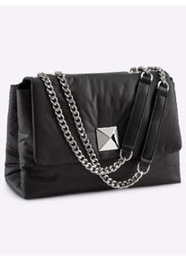 Heine Damen Handtasche, schwarz, Kunstfaser, Polyamid, Metall, unifarben, Taschen