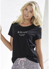 Vivance Dreams Damen Pyjamaoberteil, Gr. 36, schwarz, Single Jersey, Obermaterial: 100% Baumwolle, unifarben, klassisch, Shirts, mit Statementdruck