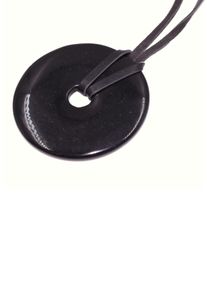 Firetti Damen Kette mit Anhänger "Schmuck Geschenk Donut", Leder, L: 90cm B: 3mm, schwarz, Leder, B:3mm, Halsketten, Made in Germany - mit Onyx,