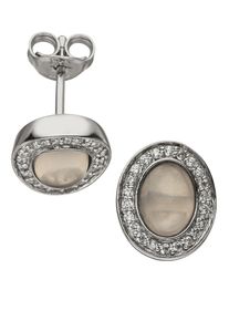 Jobo Damen Paar Ohrstecker "Ovale Ohrringe mit Rosenquarz und 44 Zirkonia", Silber 925 (Sterlingsilber), silber, Silber 925 (Sterlingsilber),