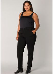Damen Jerseyhose, schwarz, casual, Gr. 48, Base Level Curvy, Obermaterial: 65% Viskose, 30% Nylon, 5% Elasthan, Hosen, mit Umschlagsaum
