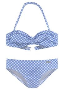 Buffalo Kinder Bandeau-Bikini "Karo Kids", weiß, Gr. 122, kariert, Recycling-Polyamid, Bikini-Sets, mit unifarbenen Details