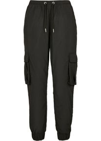 Urban Classics Damen Cargohose "Urban Classics Damen Ladies High Waist Crinkle Nylon Cargo Pants", schwarz, Gr. 5XL, unifarben, 100% Polyamid, Hosen