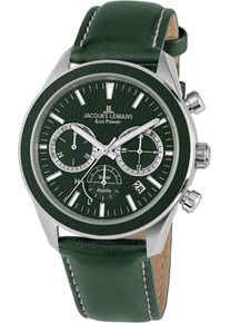 Jacques Lemans Herren Solaruhr "Eco Power Solar Apple, 1-2115D", grün, Armbanduhren, Armbanduhr, Herrenuhr, Datum, Stoppfunktion,