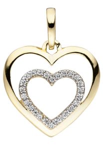 Jobo Damen Herz-Anhänger "Anhänger Herz", Gelbgold 375, gelb, Gelbgold 375, Schmuckanhänger, 375 Gold bicolor mit Zirkonia