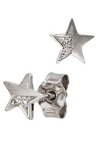 Jobo Damen Paar Ohrstecker "Ohrringe Stern", SI = kleine Einschlüsse, Weißgold 585-Diamanten, weiß, Weißgold 585, Diamanten, Ohrringe, 585 Weißgold