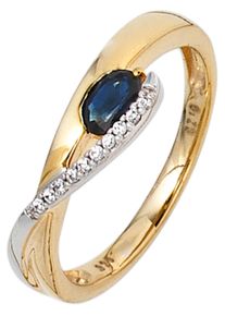 Jobo Damen Goldring, 60, Gelbgold 333-Weißgold 333, gold, Gelbgold 333, Weißgold 333, Fingerringe, 333 Gelbgold Weißgold mit Safir und Zirkonia