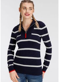 Kangaroos Damen Troyer, blau, casual, Gr. 36, gestreift, kontrastfarbene Details, Strick, Obermaterial: 60% Baumwolle, 40% Polyacryl, Pullover, mit